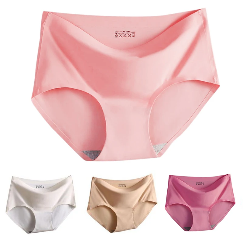 Женское нижнее белье бесшовные однотонные шелковые атласные трусы женское