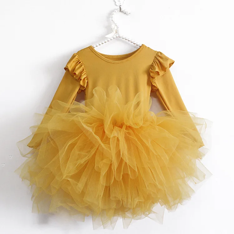 

Princess Infant Baby Girls 0-10T Dress Long Sleeve Lace Solid Patchwork Tutu Mini Dance Dress 8 Colors