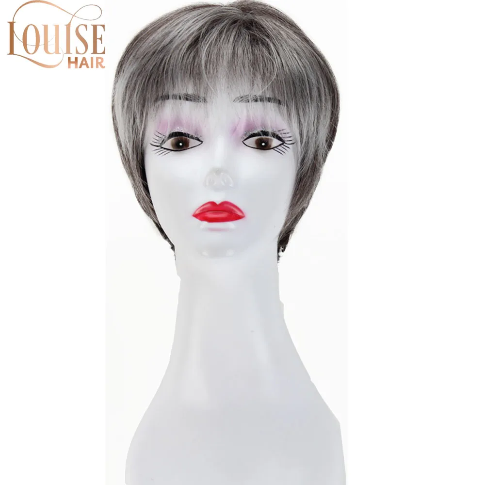 Синтетические короткие прямые волосы Louise пышные натуральные черные серебристые