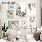 Скандинавский пейзаж, настенный художественный плакат с листьями, пустыней, ручной принт, скандинавский стиль, картина современного искусства, домашний декор