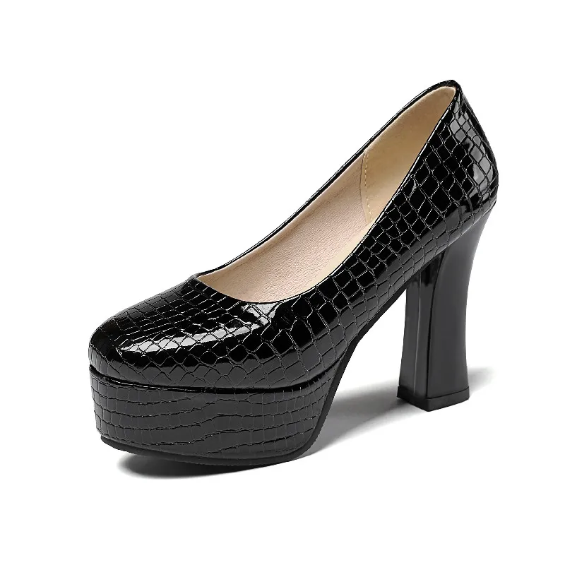 

Women Thick bottom High heels Shoes ladies square Heel Red Black Pumps Patent Leather Wedding Fashion Pumps Sexy Women Shoes