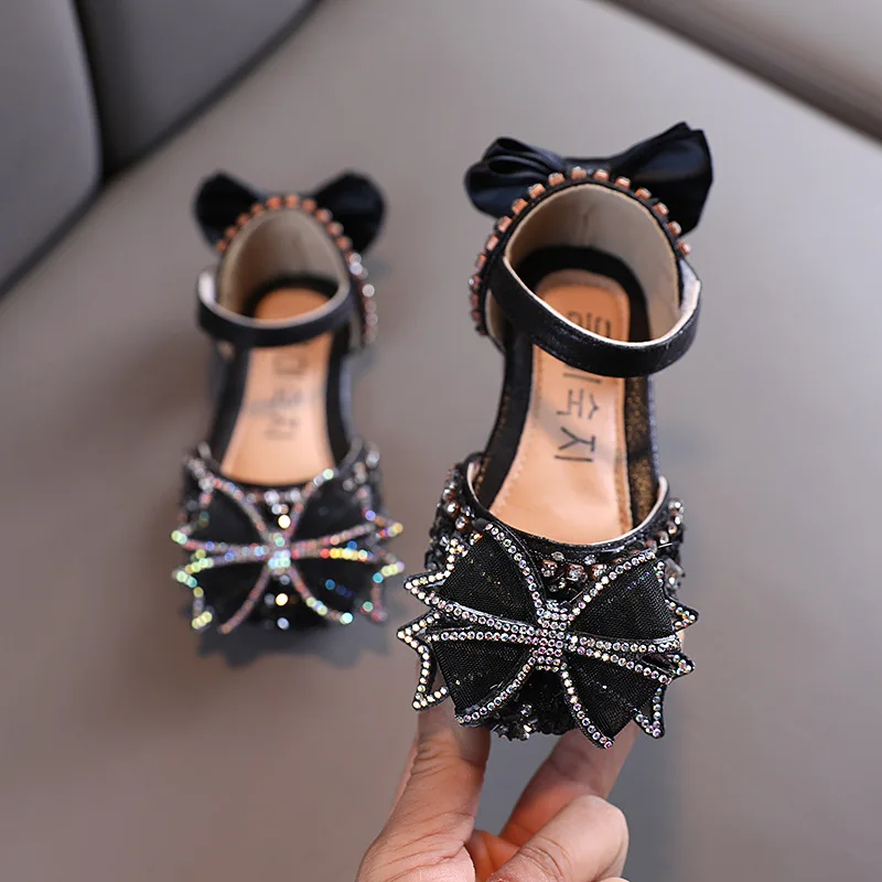 Kids Sandals Rhinestone Bow Girls Princess Shoes Fashion Flats Dance Performance Shoes 2022 Summer New Children Sandals E863
