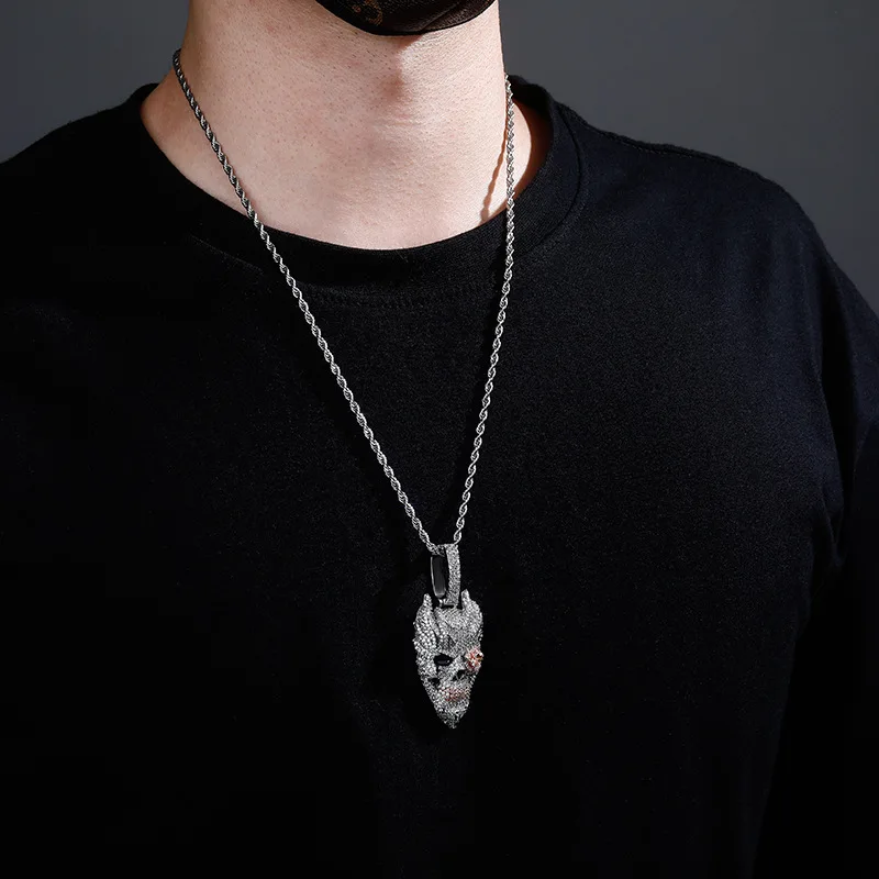 

Hip Hop Fashion Demon Flame Hell Ghost Pendant Necklace Micro-Inlaid Zircon Domineering Devil Accessories Jewelry For Men