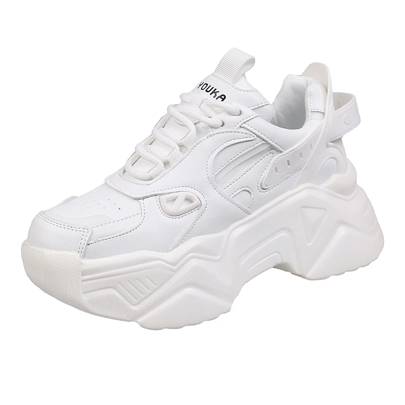 

2021 Spring Dad Chunky Sneakers Women Casual Vulcanized Shoes High Platform Sneakers Lace Up White Breathable Sport Shoes Woman