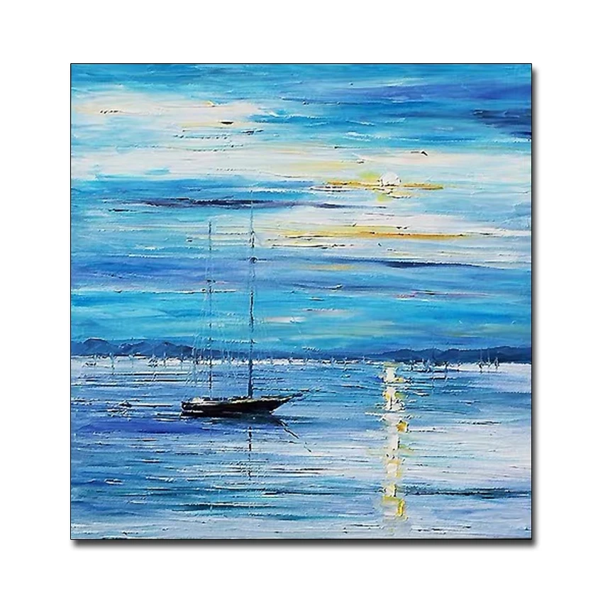 

No Framed Hand Painted Abstract Seascape Art 100% Textured Oil Painting On Canvas Wall Decor Textured Paintings Art Showpieces