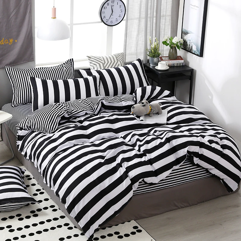 

Bed Sheet Set Black and White Star Bedding Set Kids Single Double Queen King Size Bed Linens Cotton Blend Nordic Cover Sheets