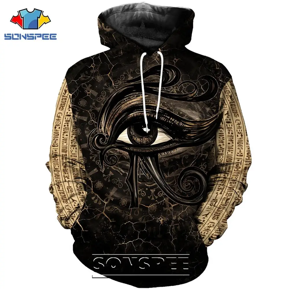 

SONSPEE Ancient Egypt Pharaoh 3D Print Men's Hoodies Casual Men Long Sleeve Egyptian Eye of Horus God Coat Tops Sweatshirt