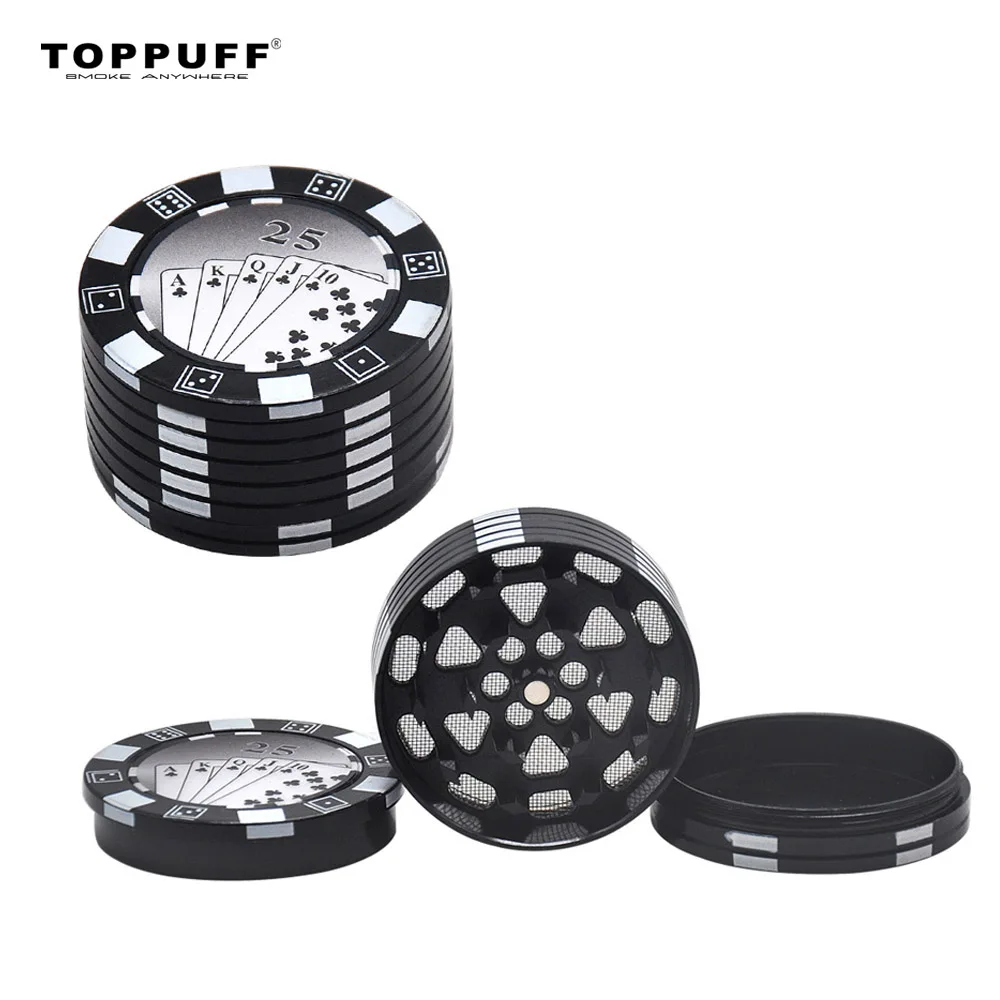 Poker Chip Herb Grinder 49 мм 3 слоя цинковый сплав зубы акулы металлический измельчитель