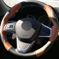 new pattern diy hand stitched black brown genuine leather car steering wheel cover for bmw 220i 218i 225xe