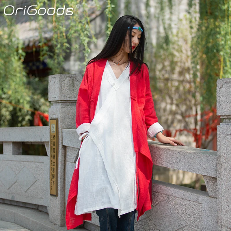 

OriGoods Women Summer Long Kimono Shirts Chinese Style Long Sleeve Shirt 2021 New Loose Elegant Kimono Blouses For Ladies B324