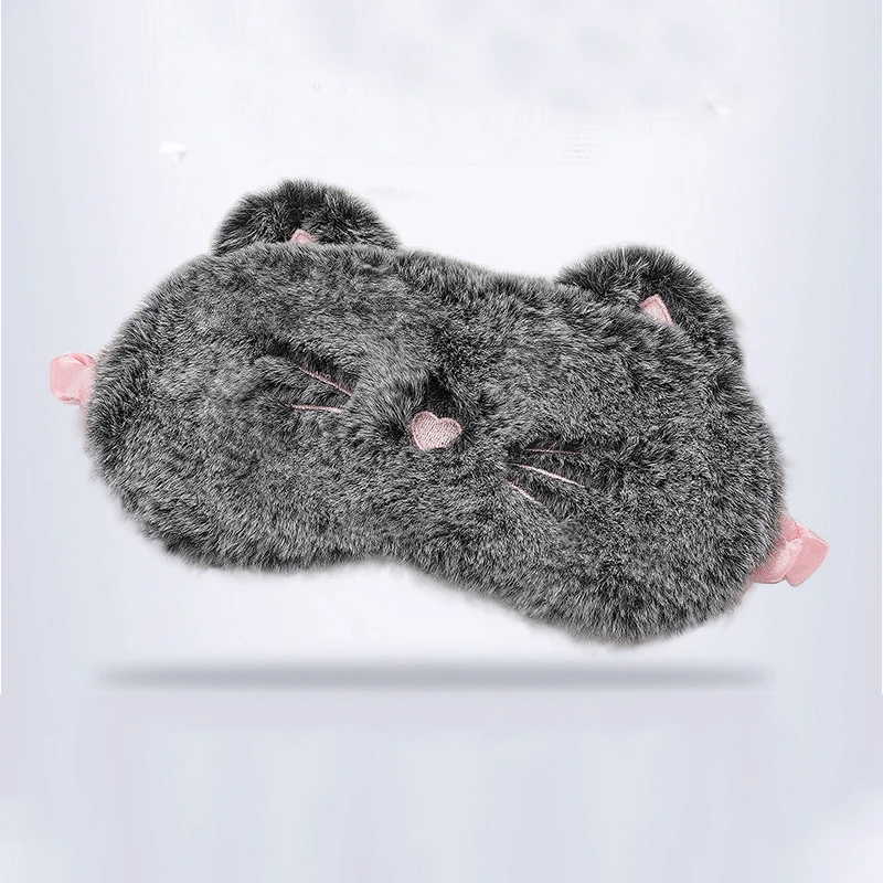 

Plush Cute Grey Cat Eye Mask Sleeping Mask Eye Shade Cover Blindfold Eyeshade Eyepatch Suitable for Travel Home Gift