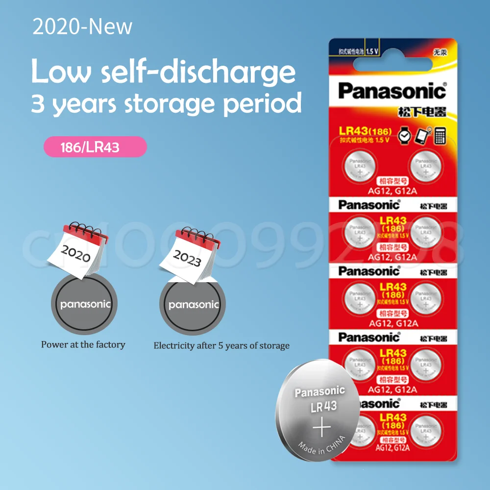 20 X PANASONIC AG12 LR43 186 0% Hg для часов и игрушек 1 5 V Cell щелочные батареи калькулятора |