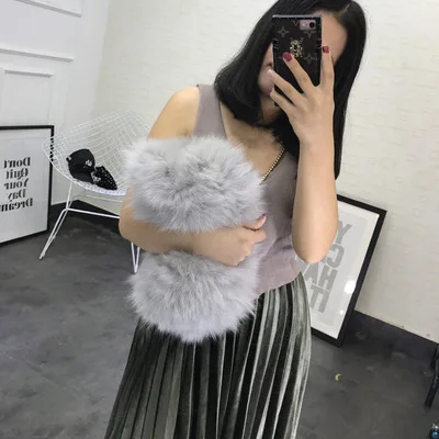 

New Colorful Real Fur Women Shoulder Bag Fox Fur Causal Clutch Bag Leather Women's Bag Lady Chains Handbag Luxury Evening Purse
