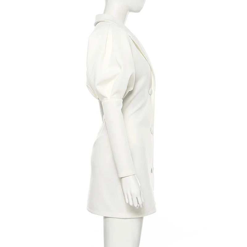 

Bangniweigou Autumn Puff Long Sleeve Notched Blazer Dress Ladies Elegant High Waist Short White Party Dress Mini Dress Mujer
