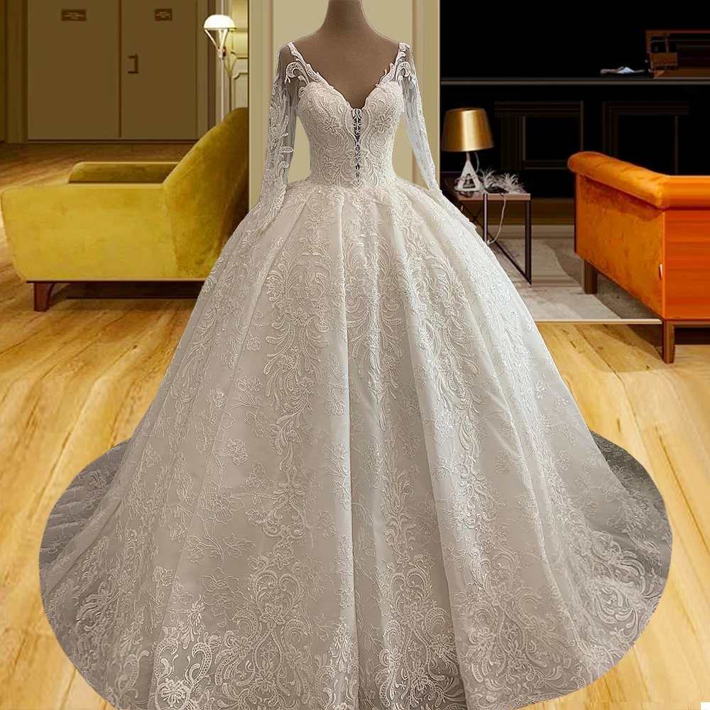 

Advanced Customization boda coleccin IVestido Novia Lace V-neck A-line Long Sleeve Dress Aliexpress France FOW33107