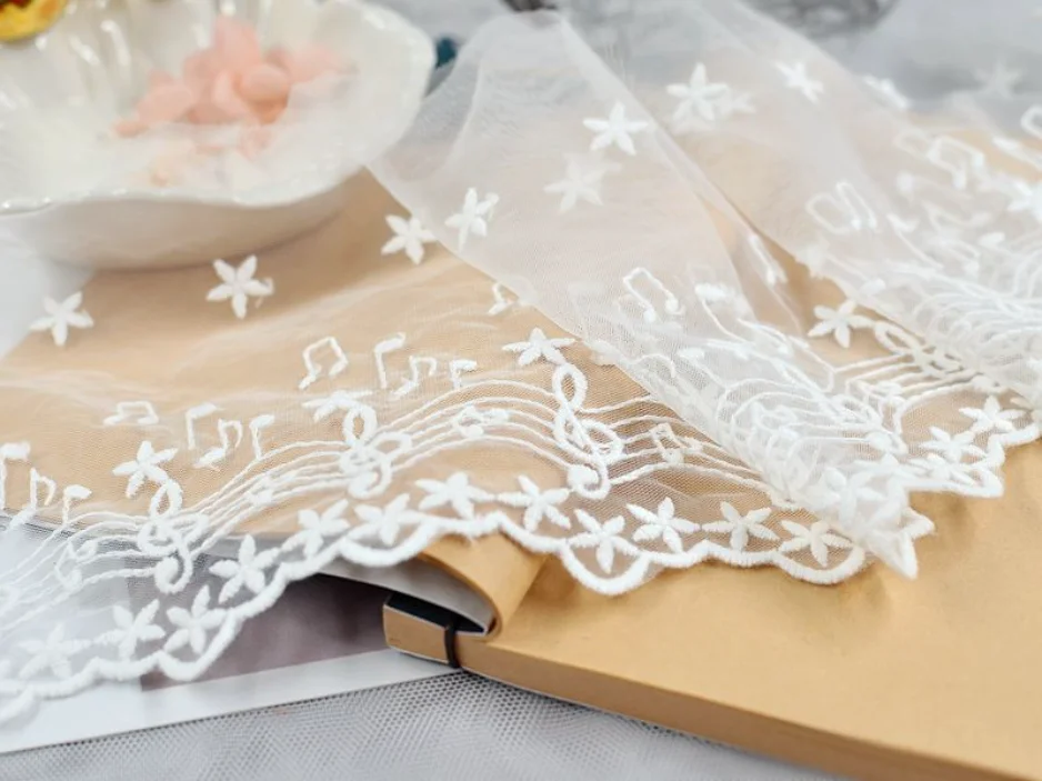 1 м/лот ширина 13 см изящные белые ноты Кружевная аппликация отделка Лента вышитая