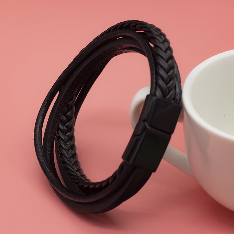 Мужские Многослойные ювелирные изделия винтажный кожаный браслет с магнитной