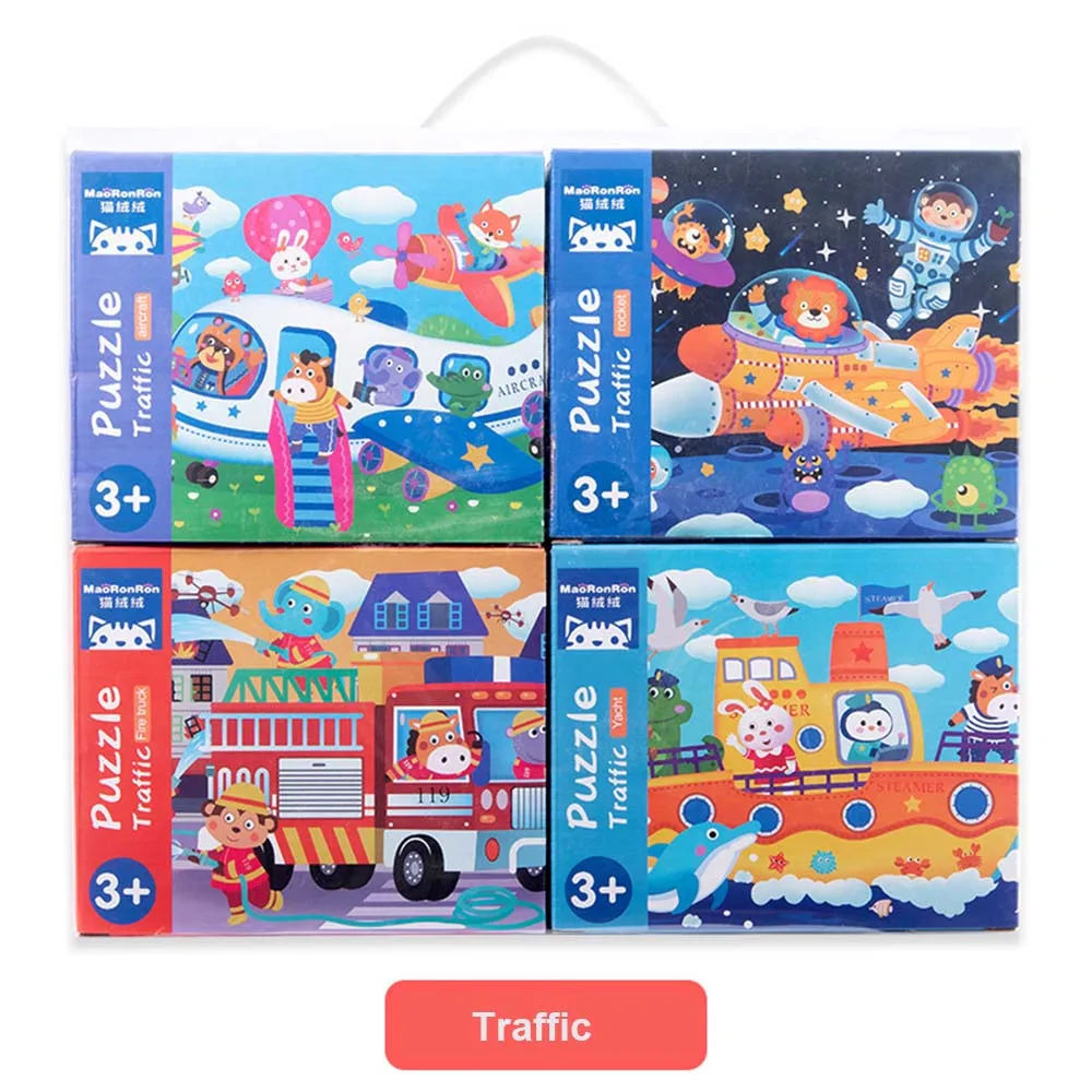 Traffic Style 4 шт./компл. большой Размеры динозавр деревянные головоломки игрушки для детей возрастом от 12/16/24/32 шт. раннего обучения 3d головоломка сборка пазлов - Цвет: Traffic Style
