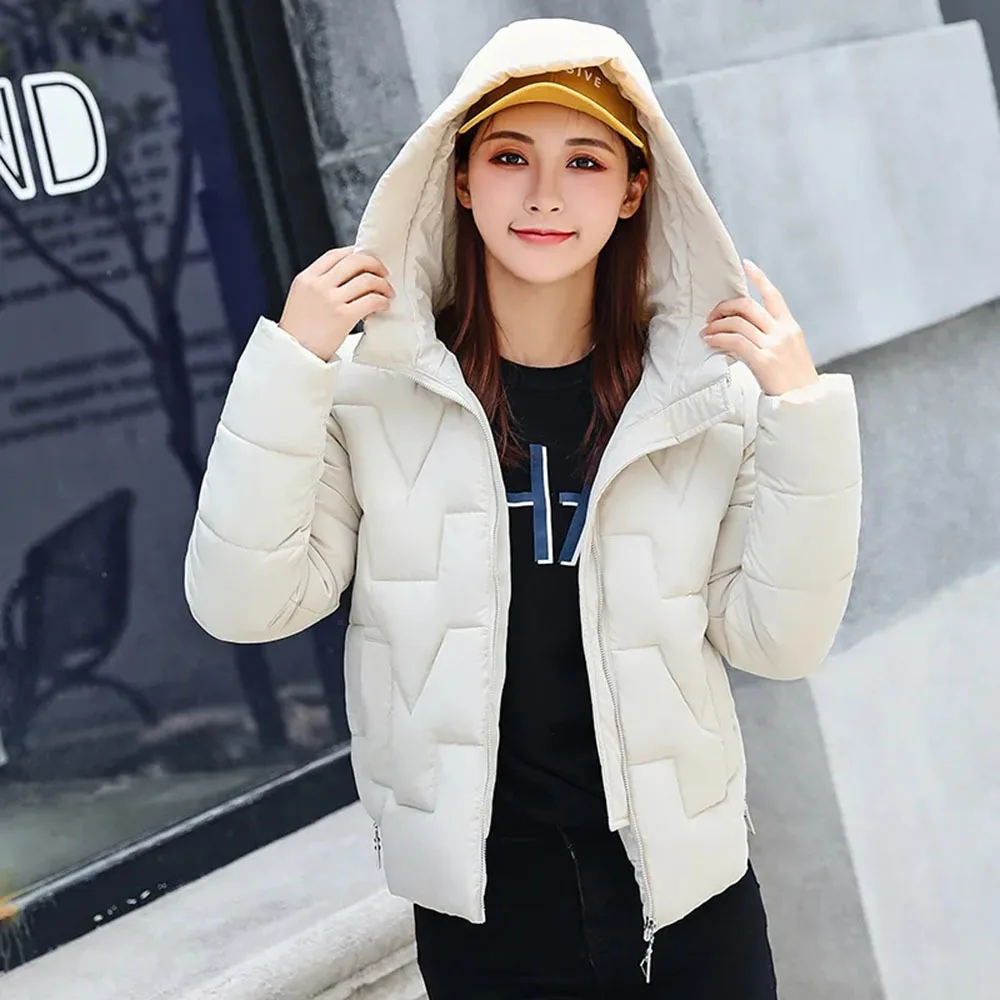 

Autumn Winter Women's Clothing New Korean Version Of Pure Color Zipper Parka Coat Wild Short Cotton Jacket Hooded Bread Clothes