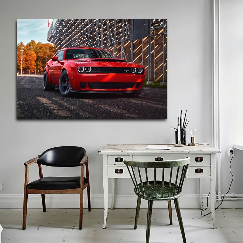 Dodge 2018 Challenger SRT Demon красно металлик автомобильная картина шелковая настенная