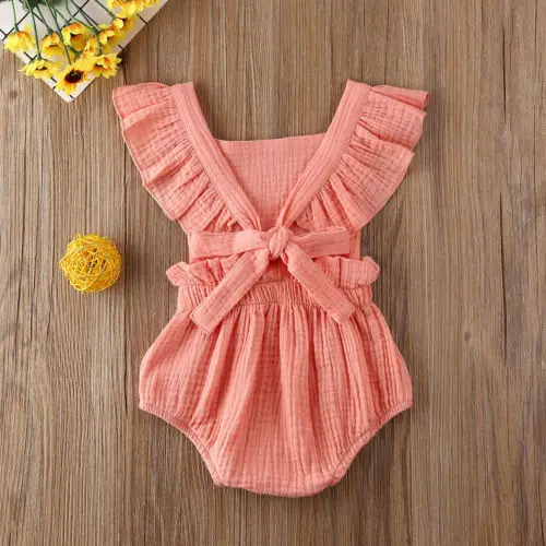 

Pudcoco embroidery Baby Girls Bodysuit Newborn Infant Baby Girls Bow Ruffle Sleeveless Floral Bodysuit Playsuit Jumpsuit Outfits