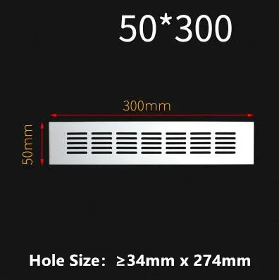 50MM X 300MM Алюминиевый сплав прямоугольная вентиляционная решетка вентиляционная крышка шкаф для обуви шкаф сетка отверстие жалюзи вентиляционное отверстие домашний декор крышка - Цвет: 50MM X 300MM