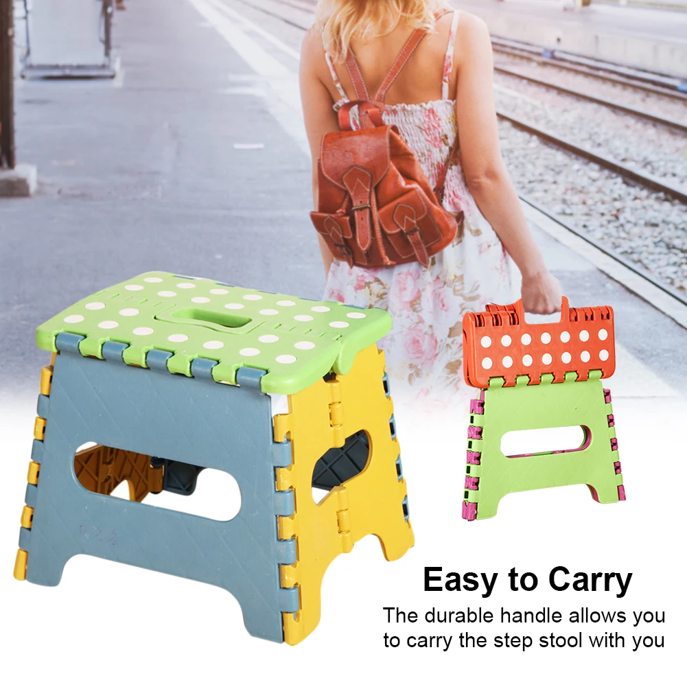

Step Folding Stool Durable Plastic Stool With Comfortable Handle For Adults Children Outdoor Camping Random Color