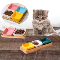 234pc household supplies ceramic cat dog bowl dish with bamboo stand no spill pet food water feeder cats small dogs pet dishes
