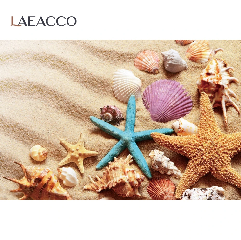 Laeacco Blue Wood Board Photography Backdrop Shell Starfish Conch Baby Shower Photocall Photographic Background For Photo Studio images - 6