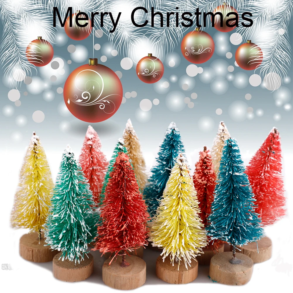 22Pcs Mini Pine Trees Set Sisal Snow Plastic Winter Decoration Tabletop Crafting Party Supplies Desktop Decor | Дом и сад
