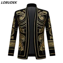 Men's Vintage Gold Embroidered Velvet Blazer England Style Plus Size Suit Jacket Singer Stage Performance Costume Bar DJ Tuxedo