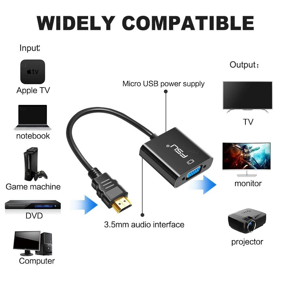 Адаптер hdmi vga 1080P Male to Famale цифро аналоговый конвертер кабель для HDTV Xbox PS4 ПК ноутбук
