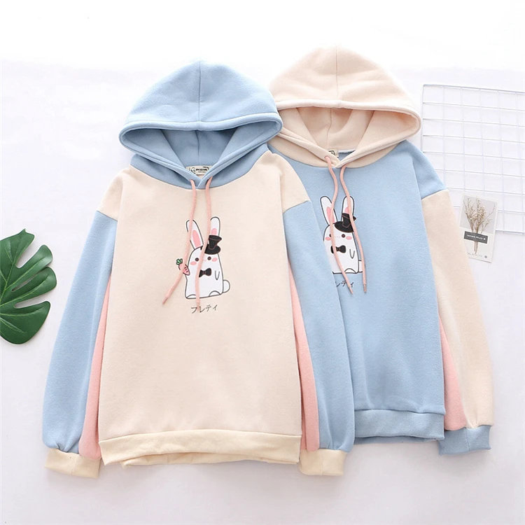 MERRY PRETTY женские толстовки с капюшоном мультфильм кролик лоскутное Harajuku лоскутное толстовки зимние плюс бархат пуловеры