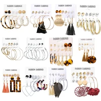 new popular gold 6pcsset long tassel earring zircon pearl circle hoop earrings fashion party style women big ear hoop jewelry