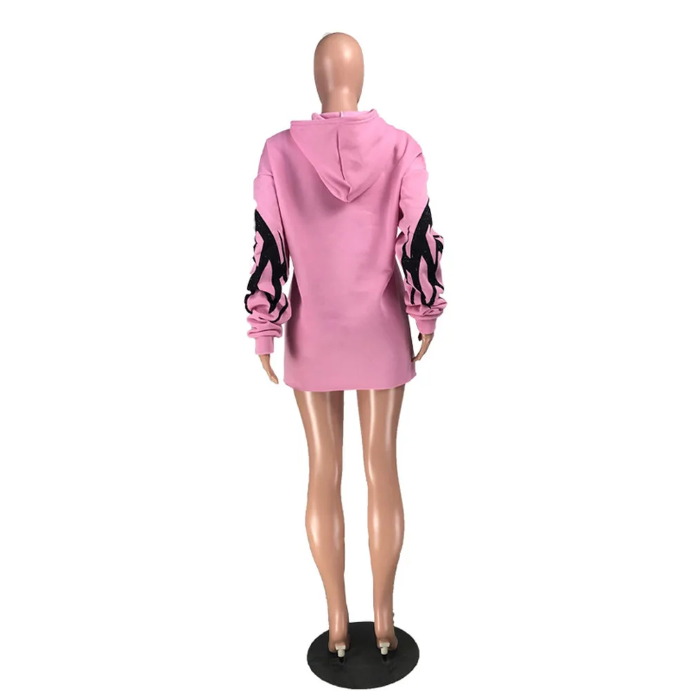 

Autumn Winter Wear Loose Casual Tops Lengthen Sleeve Solid Print Hoodie Pockets Plus Cashmere Streetwear Long Sweatshirt Women