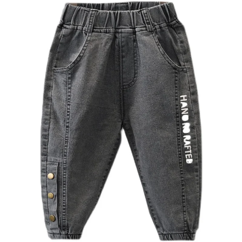 

2021 весенние модные джинсы для мальчиков, детские брюки с цветной пряжкой, Детские эластичные джинсовые брюки для мальчиков, осенние детские...