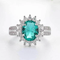 classic 925 silver jewelry ring with emerald zircon gemstones oval shape finger rings ornaments for women wedding party gifts