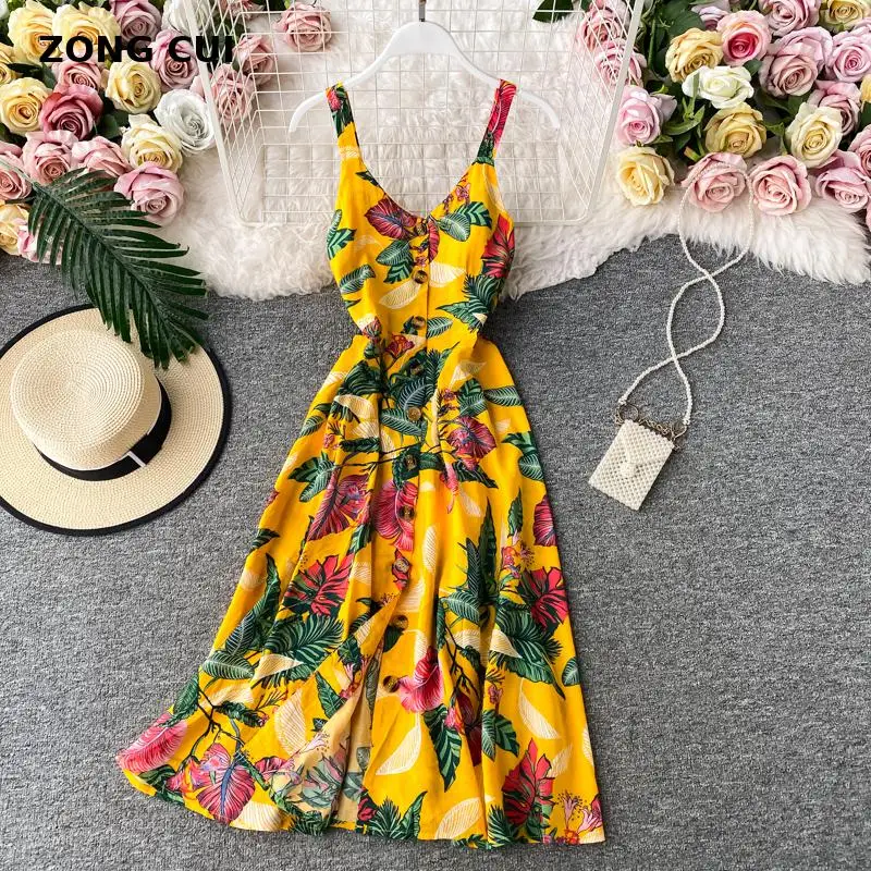 

Spaghetti strap dress women's V-neck sleeveless Off Shoulder Beach Holiday knee length dress slit fashion vestidos short dress