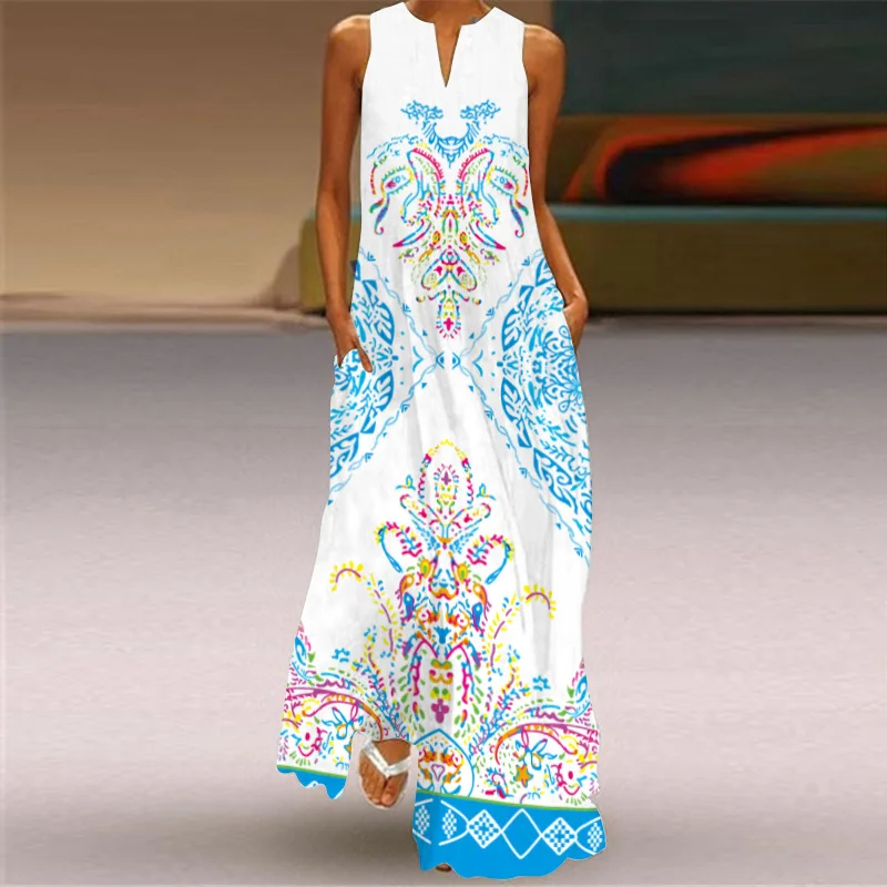 

3D Coffee Letter Print White Dress for Women 2021 Summer Casual Long Dresses Woman Oversized Sleeveless Girl Beach Maxi Dress
