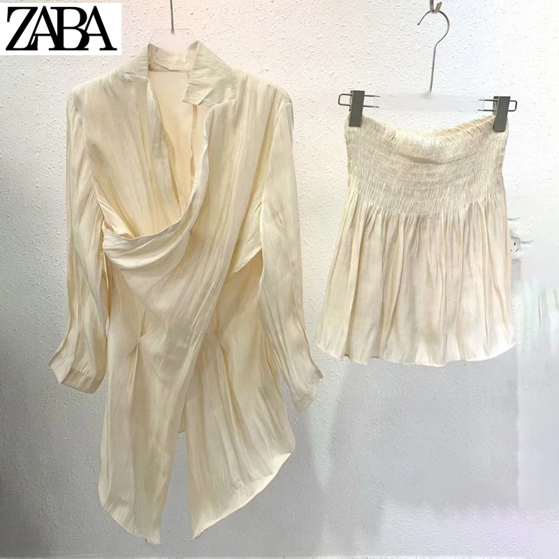 

ZABAE Solid Two Piece Set For Women V Neck Long Sleeve Ruched Top High Waist Loose Shorts Casual Sets Female 2021 Clothes