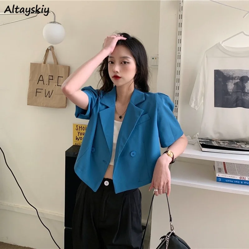 

Блейзер Женский Летний, двубортный, с коротким рукавом, в Корейском стиле