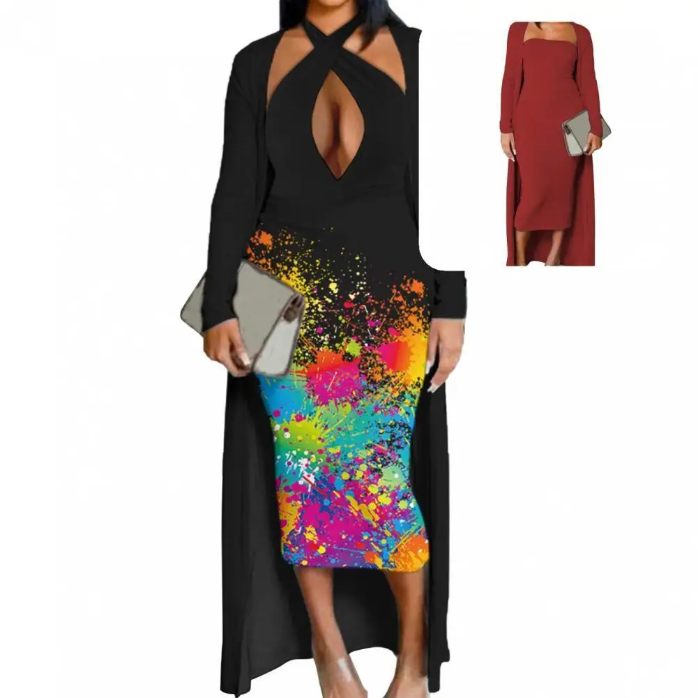 

Streetwear 1 Set Stylish Elegant Long Coat Dress Autumn Winter Coat Dress Floral Print for Party