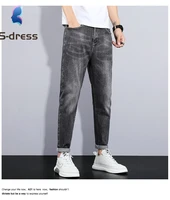 denim trousers mens summer thin section micro elastic mid waist youth korean casual small straight jeans mens