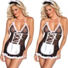 Женская Экзотическая одежда, Униформа горничной, платье, сексуальное женское эротическое нижнее белье с открытой спиной и вырезом на шее