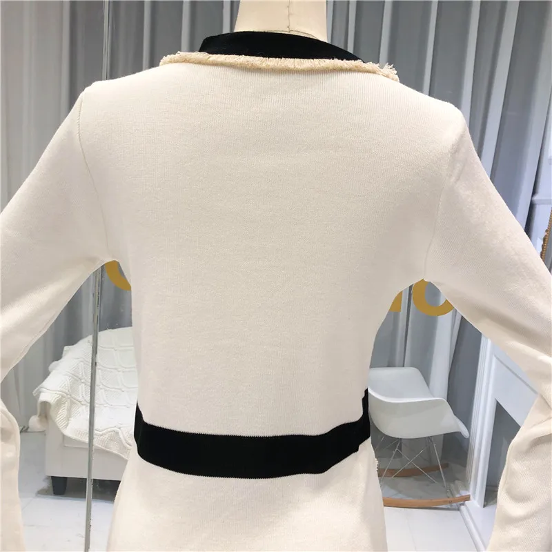 ALPHALMODA осень новое французское вязаное платье с v-образным вырезом и длинным рукавом женское приталенное модное платье с искусственным карманом