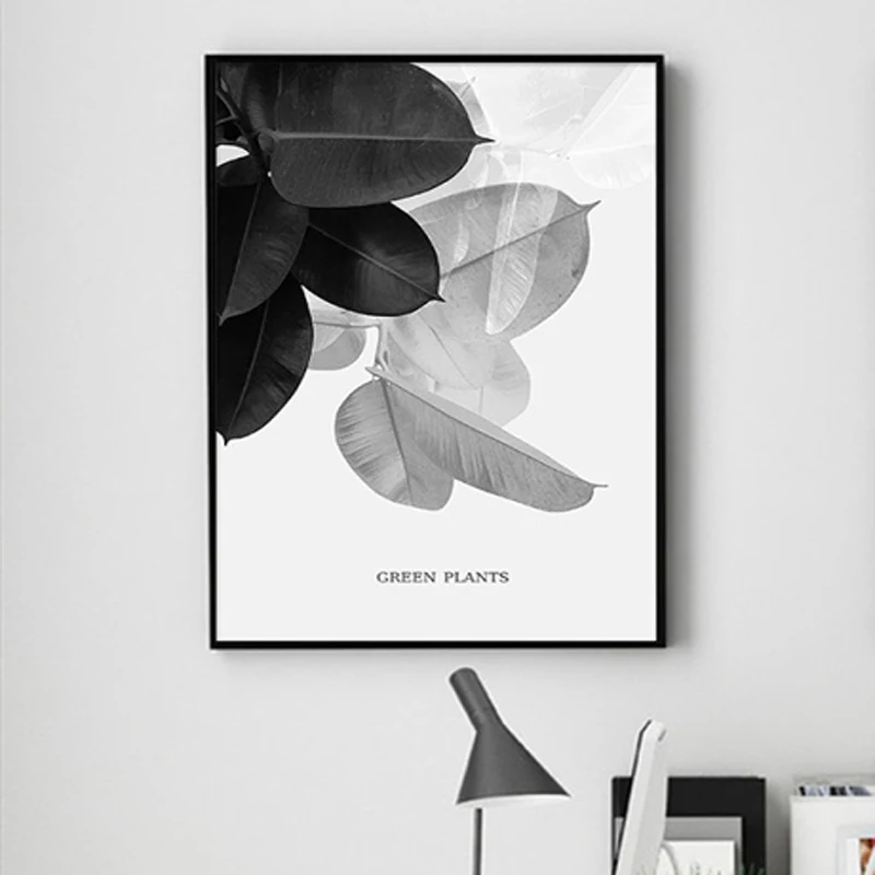 Черный и белый листья Современная Абстрактная живопись растений холст с печатью