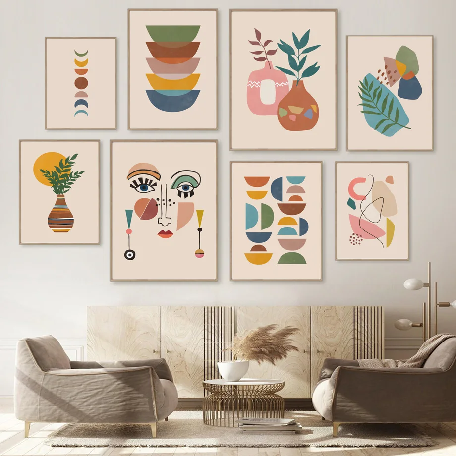 

Abstract Geometric Module Leaf Girl Eyes Wall Art Canvas Painting Nordic Posters And Prints Wall Pictures For Living Room Decor