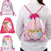 cute unicorn drawstring bag for girls travel storage package cartoon school backpacks children birthday party favors free ship