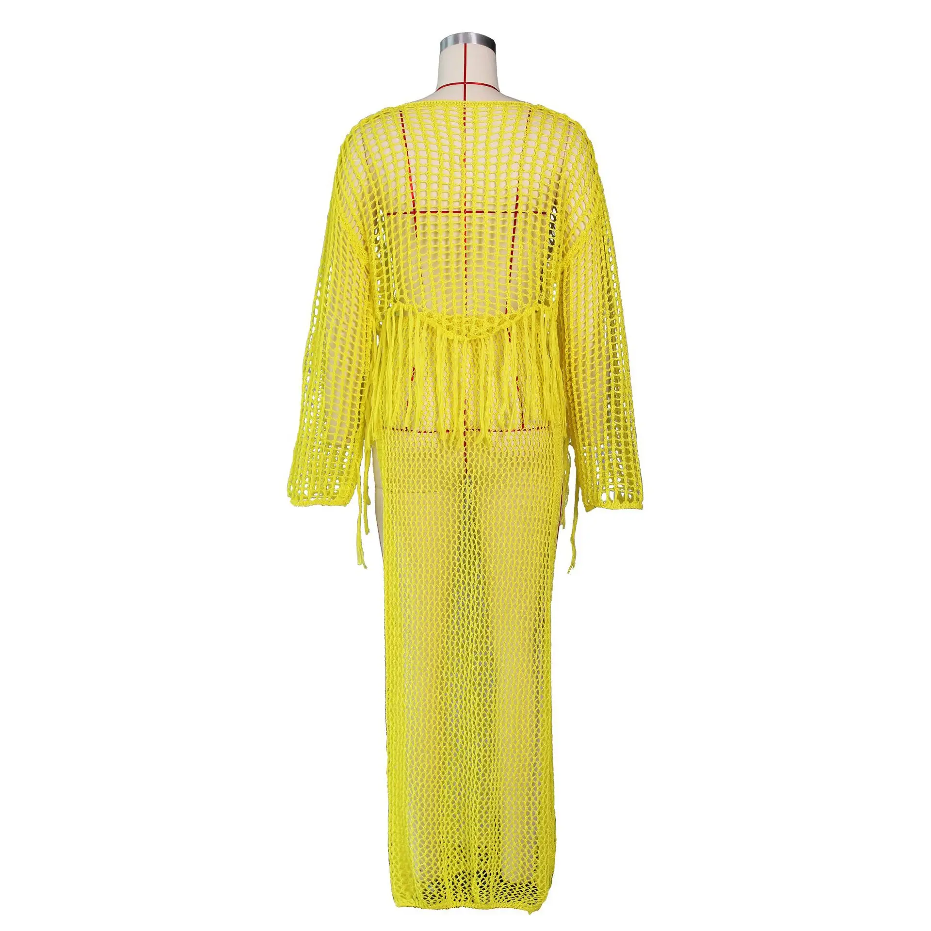 Ажурный вязаный комплект из двух предметов Adogirl платье с длинным рукавом кроп топ