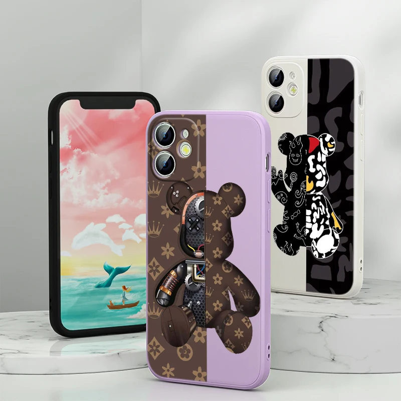 

Mechanical Bear For Apple iPhone 13 12 mini 11 8 7 6 XS XR SE 2020 Pro Max Plus Phone Case Liquid Silicone Soft Capa
